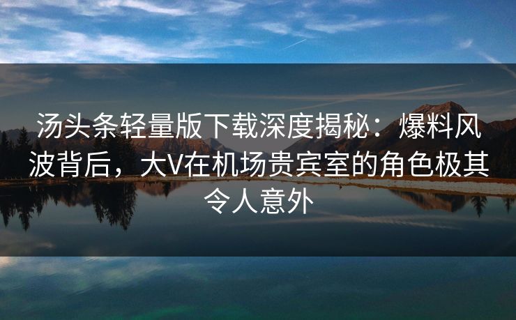 汤头条轻量版下载深度揭秘：爆料风波背后，大V在机场贵宾室的角色极其令人意外