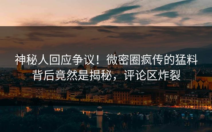 神秘人回应争议！微密圈疯传的猛料背后竟然是揭秘，评论区炸裂