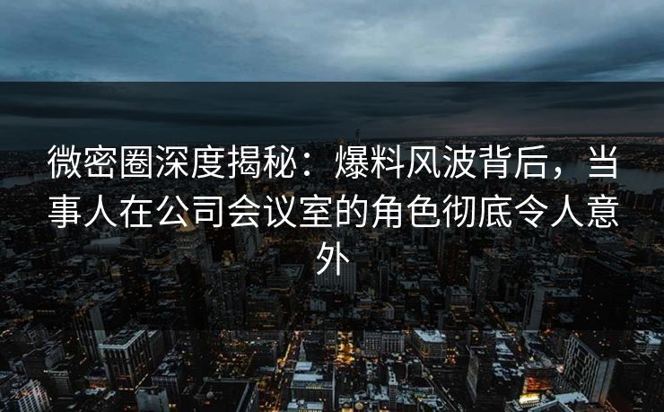 微密圈深度揭秘：爆料风波背后，当事人在公司会议室的角色彻底令人意外
